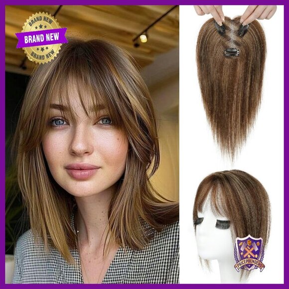 10-Inch Human Hair Topper with Bangs, Seamless Clip-In Extension main image 5